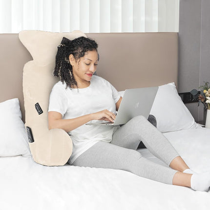 SLIGUY Reading Pillow-Bed Rest Pillow with Detachable Neck Roll & Higher Support Arm for Sitting in Bed Couch or Floor-Backrest Reading Pillow Adult Back Pillow for Watching TV/Gaming,Beige