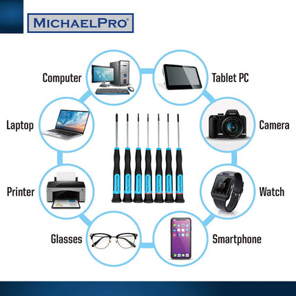 MichaelPro MP002007 7-Pieces Precision Screwdriver Set, Repair Tool Kit with Comfortable Non-Slip Grip for Electronics, Eyeglasses, Jewelry and Watches