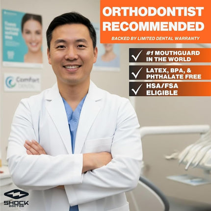 Protège-dents Shock Doctor Double Appareil Orthodontique avec protection des dents supérieures et inférieures pour le sport — Technologie d'ajustement instantané sans moulage ni ébullition pour tailles jeunes et adultes