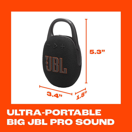 JBL Clip 5 - Ultra-Portable, Waterproof & Dustproof Bluetooth Speaker, Big Pro Sound with Punchy Bass, Carabiner Included, Up to 12 Hours of Play, Partly Recycled (Black)