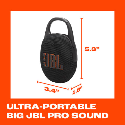 JBL Clip 5 - Enceinte Bluetooth ultra-portable, étanche à l'eau et à la poussière, gros son pro avec des basses percutantes, mousqueton inclus, jusqu'à 12 heures de lecture, en partie recyclée (noir)