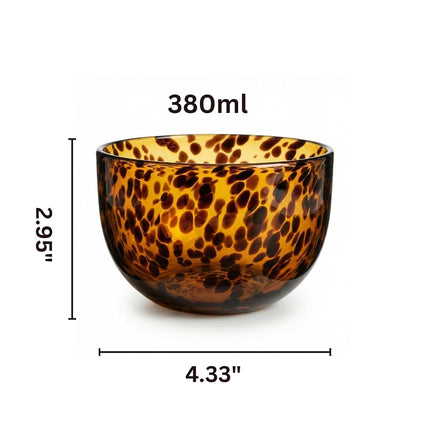 Amber Tortoise Shell Glass Bowls Set of 2 | 4.3” - 12.8oz Leopard Print Soup & Cereal Dishes | Decorative Animal Print Snack Serving Bowl, Cereal, Soup, Gifts for Kitchen Food Countertop, Hostess Gift