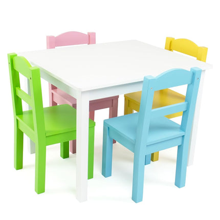 Humble Crew Kids Wooden Table and 4 Chairs Set, Wh