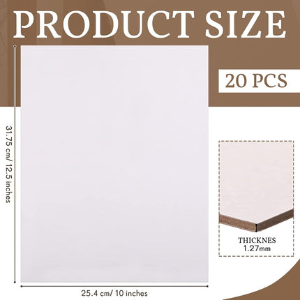 20 Pcs Book Board, Binders Board Chipboard Designer Bookboard Kraft Heavy Duty Chipboard Sheets Bookbinding Supplies for Book Binding Cover (White, 12.5 x 10 Inch 50PT)