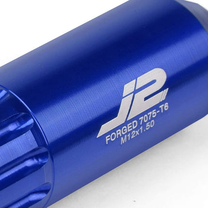 J2 Engineering 16Pcs 7075 Aluminum Open End M12 x 1.5 Lug Nuts w/4Pcs Lock Nuts & Key, Blue, Fit Conical Seat, LN-T7-010-15-BL