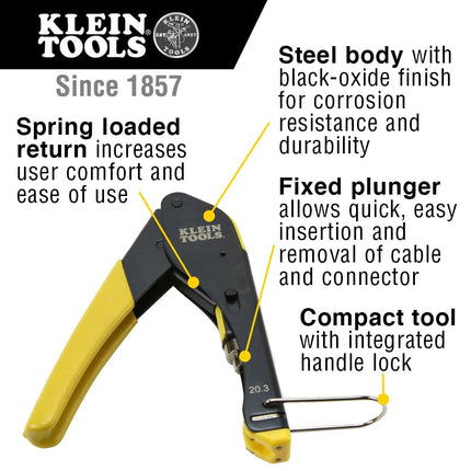Klein Tools 80151 Klein Tools 80151 Coax Cable Compression Crimper and Stripper Set with 10-Pack of RG6/6Q F-Connectors for Fast and Reliable Installation, 3-Piece