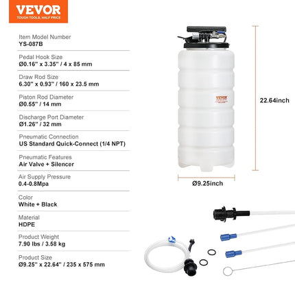 VEVOR 15L Pneumatic/Manual Fluid Extractor Pump, Oil Changer Vacuum Fluid Extractor, Oil Extractor Change Pump for Automotive, Oil Change & Fluid Change Tool with Dipstick and Suction Hose