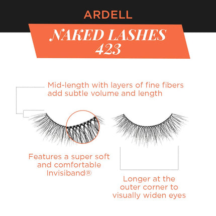 Ardell Naked Lashes Natural 423 with Invisiband – Lightweight Strip Lashes, Eyelashes Natural Look for Everyday Wear, 4 Pairs