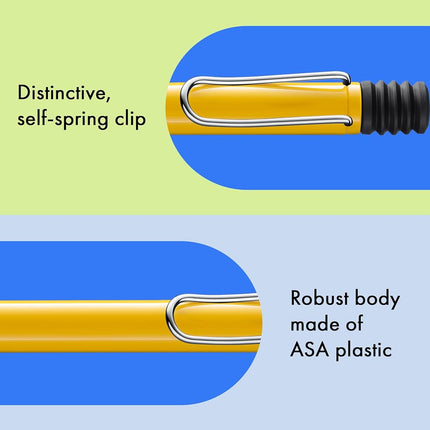 Lamy safari yellow - Ballpoint Pen with ergonomic grip & line width M - for pleasant long writing - made of robust ASA plastic – including large capacity refill M 16 in blue
