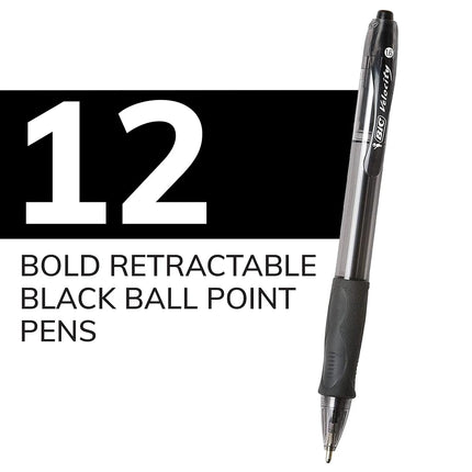 BIC Velocity Bold Retractable Ball Pen, Bold Point (1.6mm), Black, 12-Count
