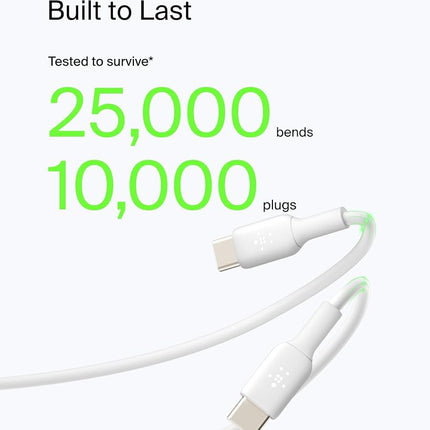 Belkin BoostCharge USB C charger cable, USB-C to USB-A cable, USB type C charging cable for iPhone 16, 15, Samsung Galaxy S24, S23, Google Pixel, iPad Pro, Nintendo Switch and more - 1m, White
