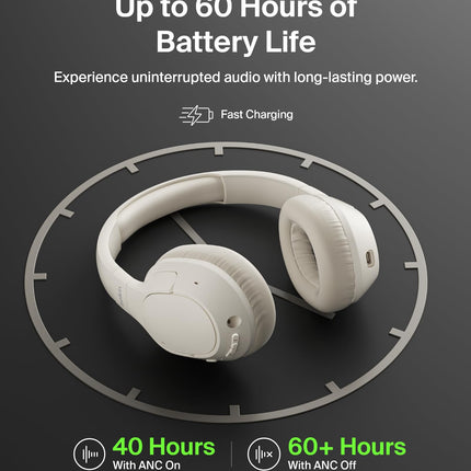 Belkin SoundForm Isolate Bluetooth Over-Ear Headphones - Hybrid Active Noise Cancelling Headphones - Wireless w/ 60H Playtime, Fast Charging & CloudCushion Ear Cups for Travel, Home, or Office - Sand