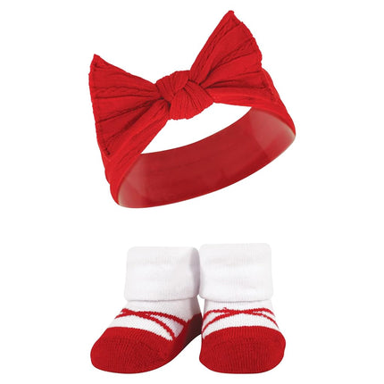 Hudson Baby Girl's Headband and Socks Giftset, Red Houndstooth Bows, 6 Count (Pack of 1)