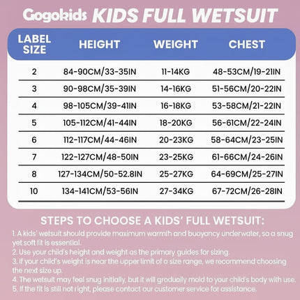 Gogokids Wetsuit Kids, Children 2.5mm Neoprene Thermal Swimsuit with UV 50+ Protection, Full Length One Piece for Ages 2-10 Boys & Girls Swimming, Surfing, Diving, Snorkeling