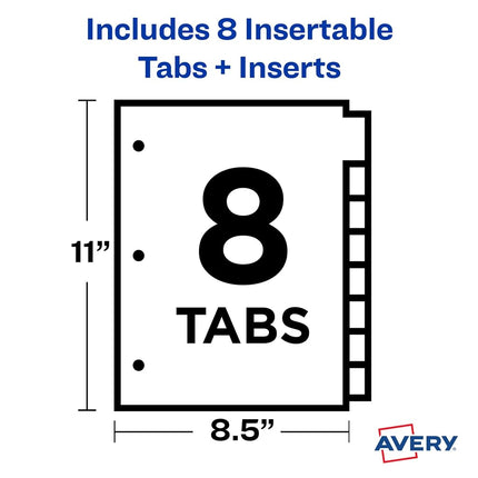 Avery Big Tab Insertable Plastic Dividers, 8 Multicolor Tabs, Case Pack of 24 Sets (11901)