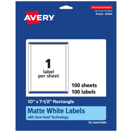 Avery Matte White Rectangle Labels with Sure Feed,