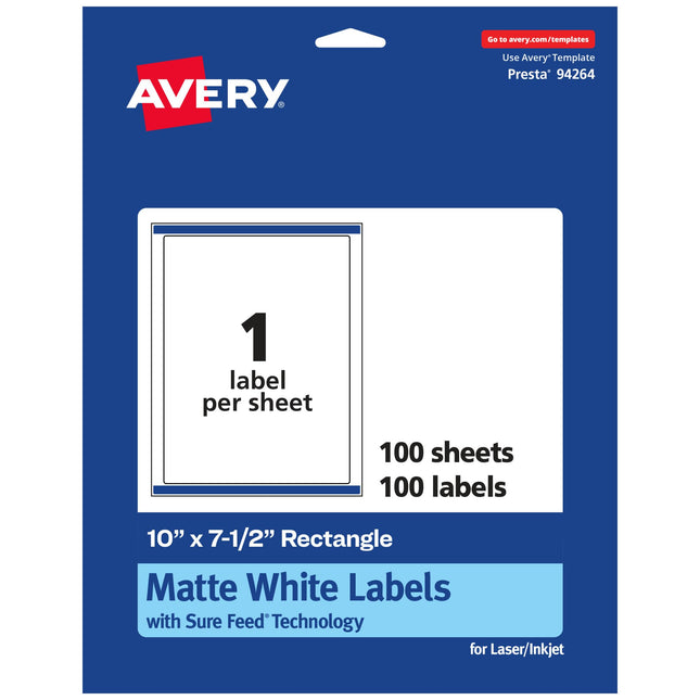 Avery Matte White Rectangle Labels with Sure Feed,