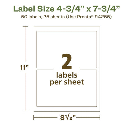 Avery EcoFriendly Matte White Recycled Rectangle Labels, 4.75" x 7.75", Print-to-The-Edge, Matte White Labels, Permanent Adhesive, Laser/Inkjet Printable, 50 Total