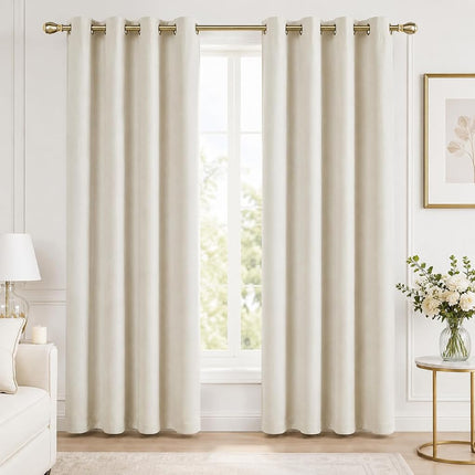Deconovo Cream Blackout Curtains Living Room with Coating, 52x54 Inches Bedroom Curtains 2 Panels, Short Faux Linen Thermal Curtains for Small Window