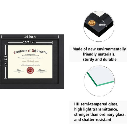 Cadres de Certificat ELSKER&HOME 8,5 x 11 Noirs, Conviennent aux Diplômes 8,5 x 11 avec Passe-Partout ou 11x14 sans Passe-Partout, Lot de 4, Cadre Photo de Diplôme Document avec Verre pour Pose sur Table ou Accrochage Mural