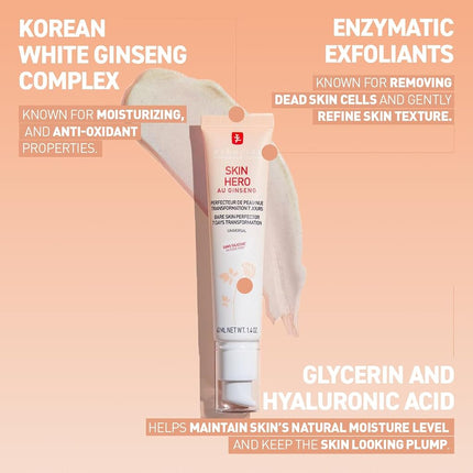 Erborian - Skin Hero with White Ginseng - Untinted Face Care Bare Skin Perfector in 7 Days with Hyaluronic Acid - Korean Cosmetic Care - 40 ml