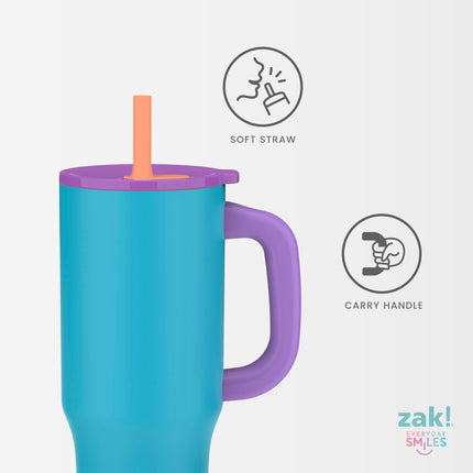 Zak Designs Sanrio Sutton, Gobelet de voyage pour la maison ou les déplacements, en acier inoxydable de 1,18 litre avec isolation sous vide, paille en silicone, poignée de transport et illustration 3D pour boissons froides (Hello Kitty)