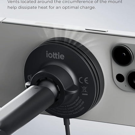 iOttie Velox Qi2 Mini 15W Wireless Charger Car Mount - Dash & Windshield Car Phone Holder - MagSafe Compatible iPhone Mount for Qi2 Smartphones (iPhone 12, 13, 14 and 15) - Car Charger Included