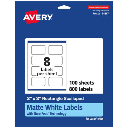 Avery Matte White Scalloped Rectangle Labels with 