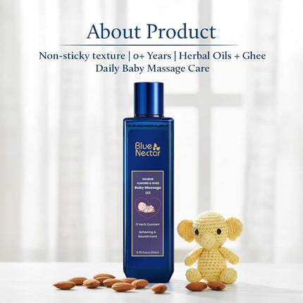 Blue Nectar Ayurvedic Baby Oil with Organic Ghee, 100% Natural Baby Massage Oil With Coconut Oil & Olive Oil (200ml)