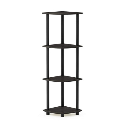 Furinno TURN-N-TUBE Corner Shelf, 4-Tier Corner Bookshelf, Display Storage Shelves with Open Shelves, for Organization and Storage, Living Room, Home Office, Garage, Espresso
