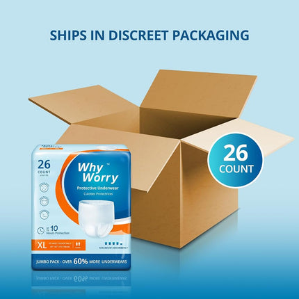 WhyWorry Incontinence Underwear for Women and Men, XLarge, 26 Count