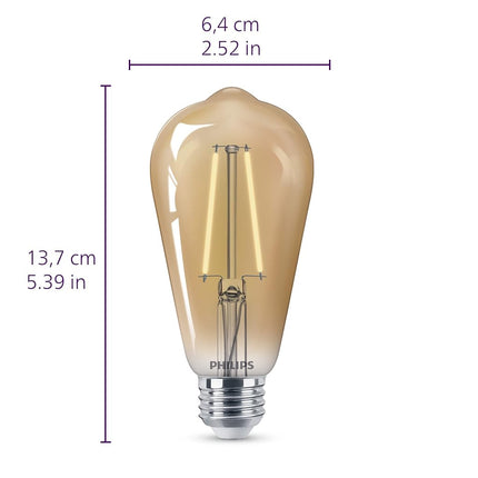 Philips LED Vintage Flicker-Free Amber Straight ST19, Dimmable, Eyecomfort Technology, 700 Lumen, Amber Light(2000K), 8.8W=75W, Title 20 Certified, E26 Base, 2-Pack, (565969)