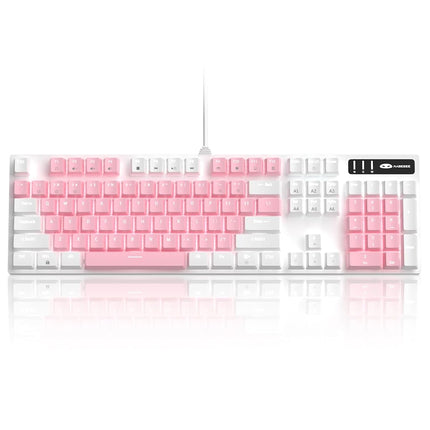 MageGee Mechanical Gaming Keyboard, New Upgraded Blue Switch 104 Keys White Backlit Keyboards, USB Wired Mechanical Computer Keyboard for Laptop, Desktop, PC Gamers(White & Pink)