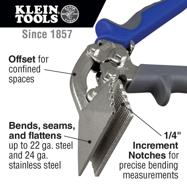 Klein Tools 86524 Hand Seamer, Offset Metal Seamer has 7.6 cm Jaw, Bends 22 Gauge Steel and 24 Gauge Stainless