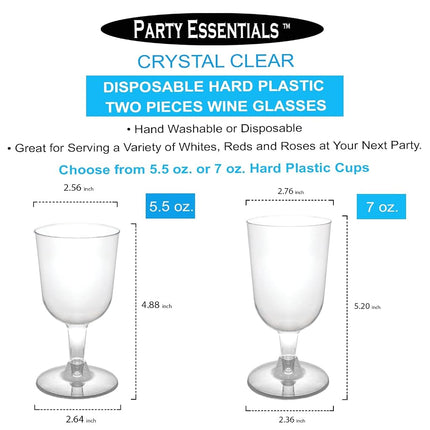Gobelets à vin Party Essentials en plastique rigide deux pièces de 160 ml, transparents, paquet de 40