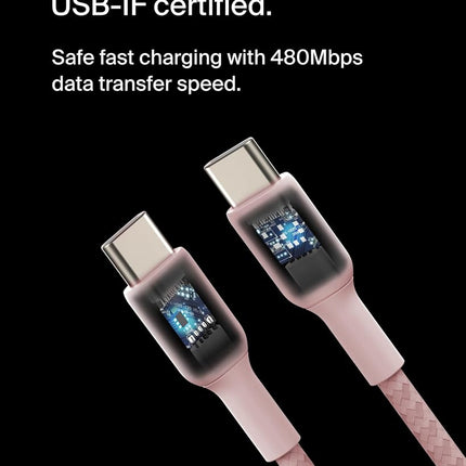 Belkin BoostCharge Braided USB-C to USB-C Cable (1m/3.3ft) for iPhone 16, iPhone 17 Pro, iPhone 17 Pro Max, Galaxy S25, S24, Galaxy Note, Pixel 10 & 9, iPad Pro, Nintendo Switch 2 and More