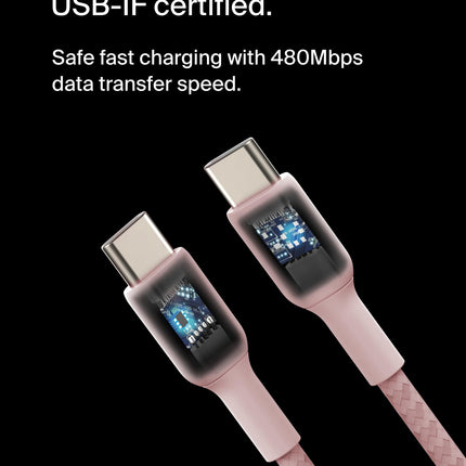 Cable USB-C a USB-C trenzado Belkin BoostCharge (1m/3.3ft) para iPhone 16, iPhone 17 Pro, iPhone 17 Pro Max, Galaxy S25, S24, Galaxy Note, Pixel 10 y 9, iPad Pro, Nintendo Switch 2 y más