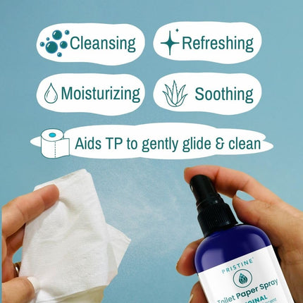 PRISTINE Toilet Paper Spray, As Seen on Shark Tank, Flushable Wipe Alternative, Personal Cleansing Bathroom Spray for Regular Toilet Tissue, Bidet Alternative, Made in USA, Rustic Bergamot, 32oz