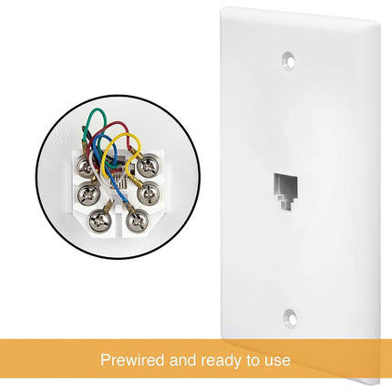Enerlites 6631-W RJ11 Telephone Jack Wall Plate by 1-Gang, Standard Size, White, 6-Position 6-Conductor, Single Port 2-Line Support