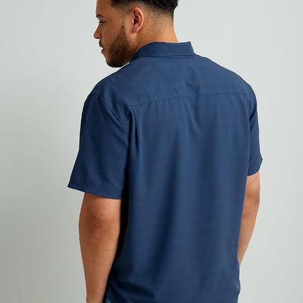 HUK Standard Kona Pattern Short Sleeve Fishing Button Down Shirt for Men, Cross Dye Stripe-Sargasso Sea