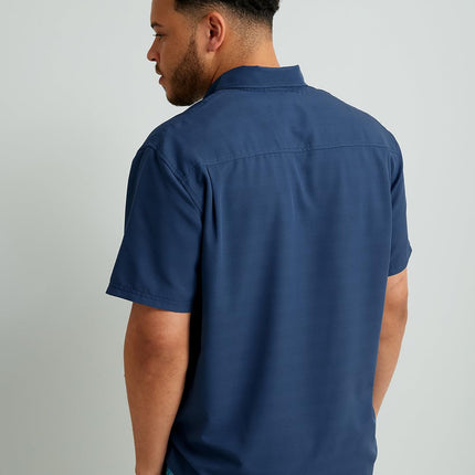 HUK Standard Kona Pattern Short Sleeve Fishing Button Down Shirt for Men, Cross Dye Stripe-Sargasso Sea