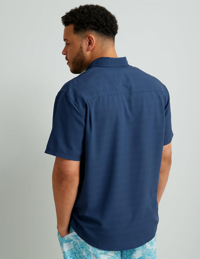 HUK Standard Kona Pattern Short Sleeve Fishing Button Down Shirt for Men, Cross Dye Stripe-Sargasso Sea