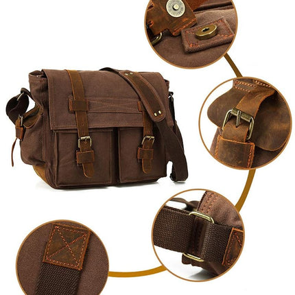 Sechunk Men's Canvas Messenger Bags, coffee, 13.3