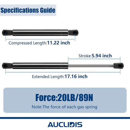 70952pk C16-15645 17 inch 20lb/89N Gas Strut Shock Spring Lift Support for Leer Camper Shell Truck Topper Cap Canopy Door Window Toolbox Snugtop Replacement Parts, GSNI-5200-20, C1615645, Set of 2