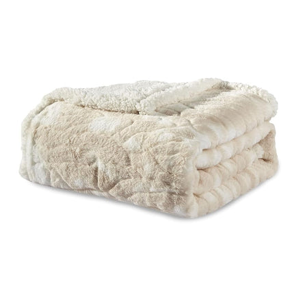 Elegant Comfort Reversible, Printed Sherpa Throw Blanket, All-Season Blanket- Super Soft, Cozy and Plush- Decorative Throw, Perfect for Lounging, 50 x 60 inches, Alaska Beige Sherpa Throw Blanket