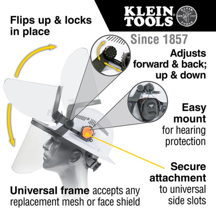 Klein Tools 60473 Tinted Face Shield for Safety Helmet and Cap-Style Hard Hat, Impact Rated, Anti-Fog, Full Face, Low-Profile Design for Grinding