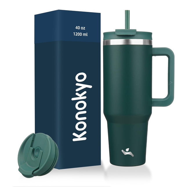 Konokyo 40 oz Tumbler with Handle and 2 Straws,2 i