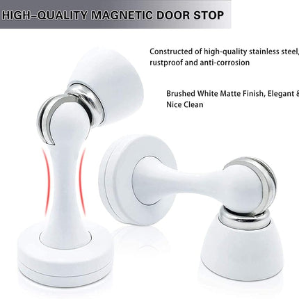 Magnetic Door Stoppers, 4 Pack Magnetic Door Stops White Stainless Steel Doorstop Soft Magnet Door Catch Holder for Wall