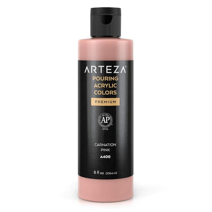 Pintura acrílica para vertido ARTEZA, 236 ml (8 oz), A400 Rosa Clavel, pintura acrílica de alto flujo, no necesita mezcla, pintura para verter sobre lienzo, vidrio, papel, madera, azulejos y piedras