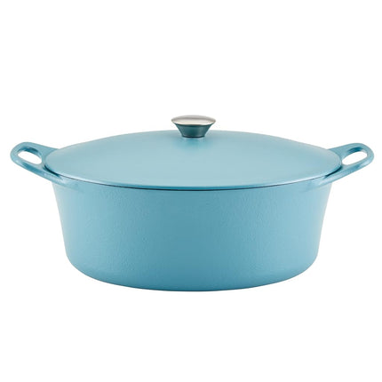 Rachael Ray NITRO Cast Iron Dutch Oven, 6.5 Quart, Agave Blue